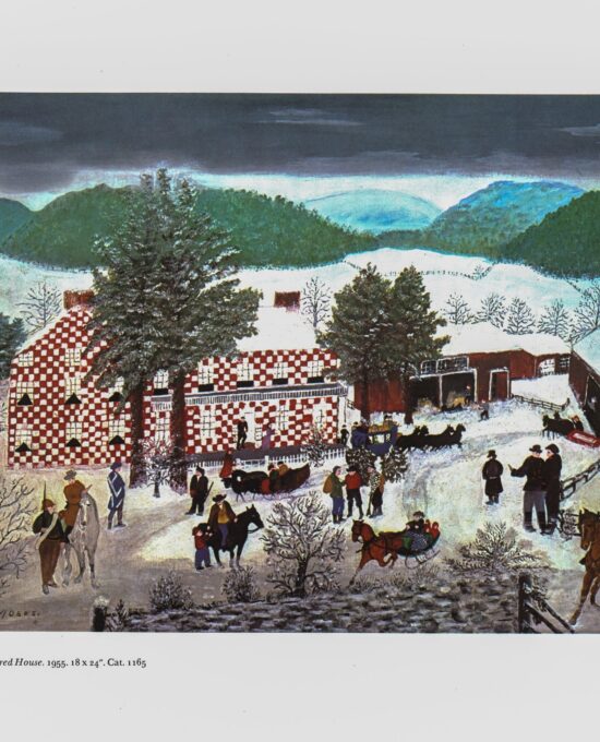Grandma Moses “Checkered House”  Vintage art book page 13 x 12″ Folk art primitive