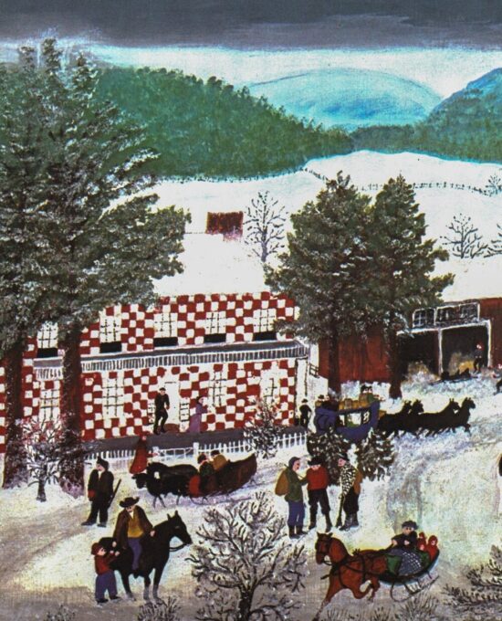 Grandma Moses “Checkered House”  Vintage art book page 13 x 12″ Folk art primitive
