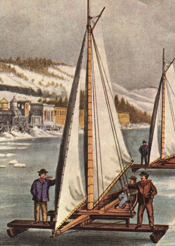American Winter Sports "Iceboat Race on the Hudson River" Currier & Ives 15 x 11.5" vintage art book page - Image 2