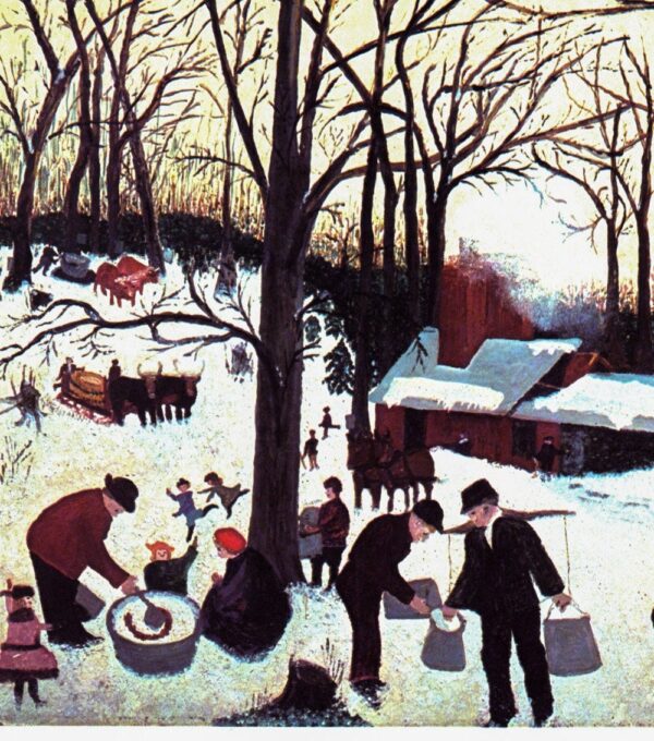 Grandma Moses "Bringing in the Maple Sugar" [c.1939] Vintage book print 13 x 12" Folk art / Primitive