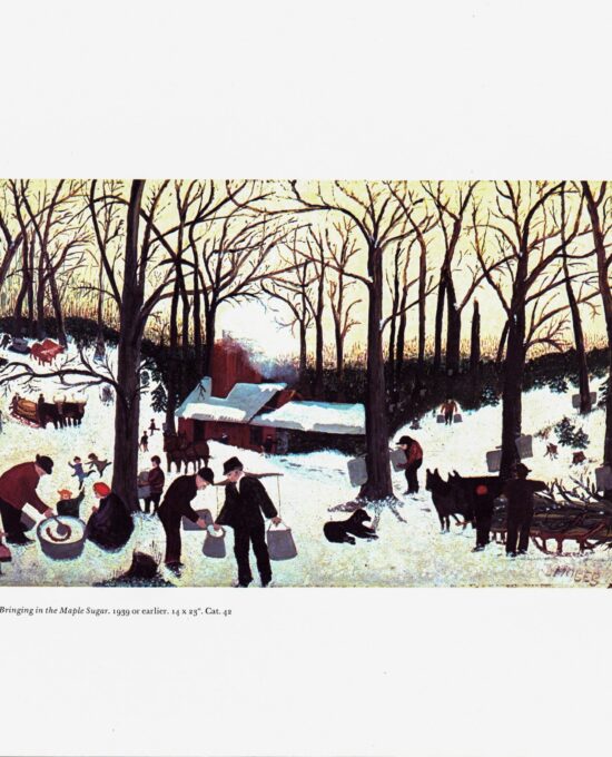 Grandma Moses “Bringing in the Maple Sugar” [c.1939] Vintage book print 13 x 12″ Folk art / Primitive