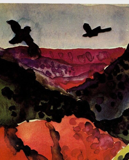 Georgia O’Keeffe print 1917 “Canyon with Crows”  10 1/4″ x 14″ vintage book page  Ready to frame