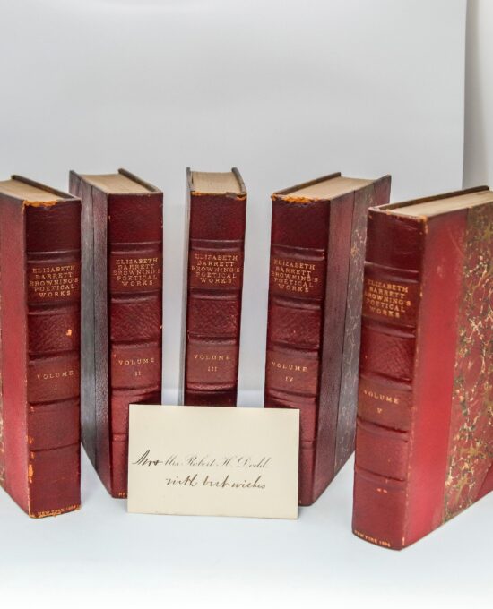 Antique Leather Book Set “Eliz. Barrett Browning’s Poetical Works” 1884 Complete 5 volume set Marbled covers and end papers Pretty!