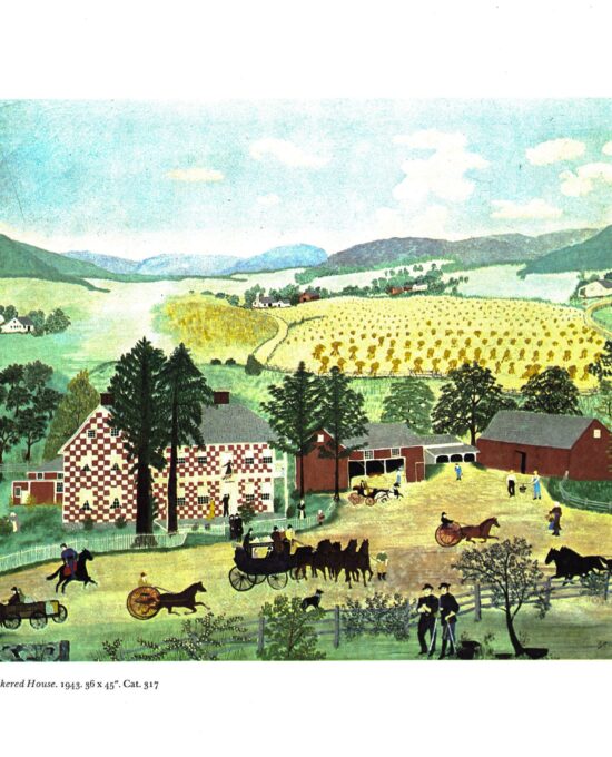Grandma Moses “Checkered House” [1943] Vintage book page 13 x 12″ Folk art / Primitive