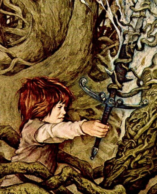 Vintage fantasy art book page Brian Froud “His fingers closed around the sword’s grip…” From The Sword of Thrac unpublished 1976