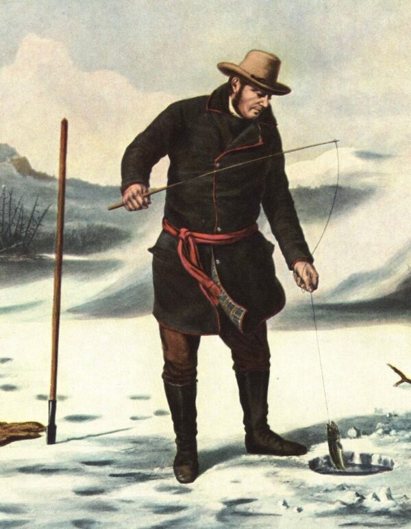 Dad Gifts American Winter Sports "Trout Fishing on Chateaugay Lake (Franklin Co. NY)" Currier & Ives [1856] 15 x 11.5" vintage book plate - Image 2
