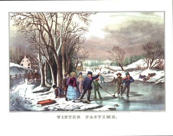 Winter Pastime Currier & Ives 15 x 11.5" Vintage book page