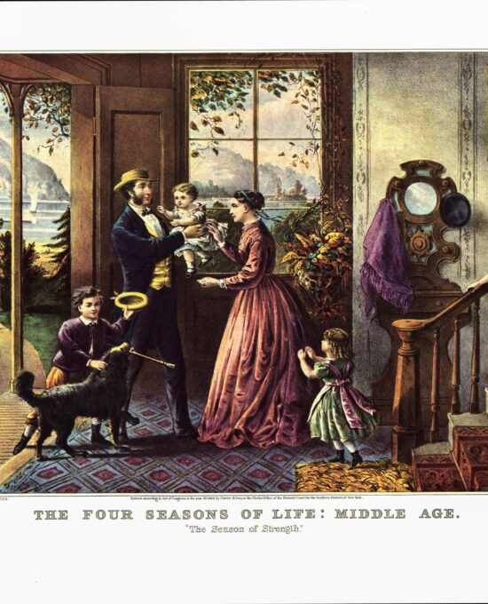 The Four Seasons of Life – Middle Age “The Season of Strength” Currier & Ives  15 x 11.5″ vintage art book page