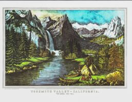 Currier & Ives "Yosemite Valley, California - The Bridal Veil Fall" [1866]  15 x 11.5" vintage book page