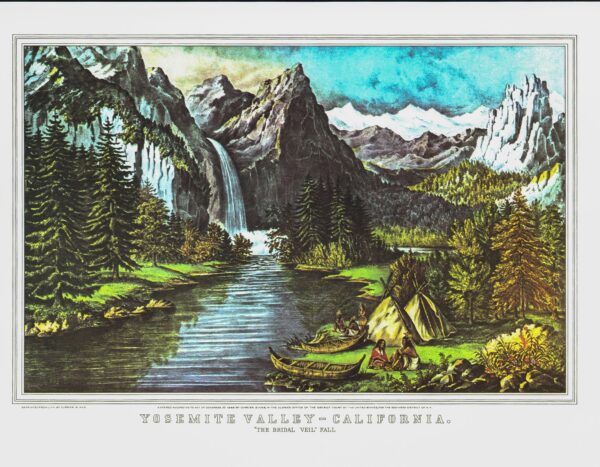 Currier & Ives "Yosemite Valley, California - The Bridal Veil Fall" [1866]  15 x 11.5" vintage book page