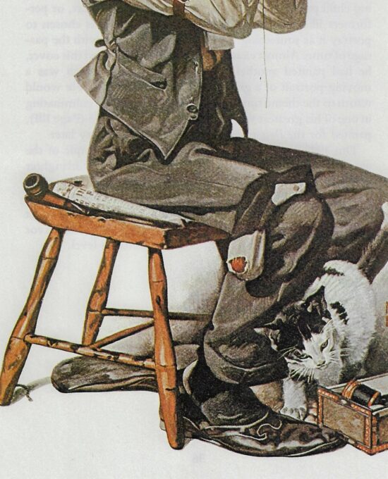 Norman Rockwell Vintage art book page “Man Threading a Needle”