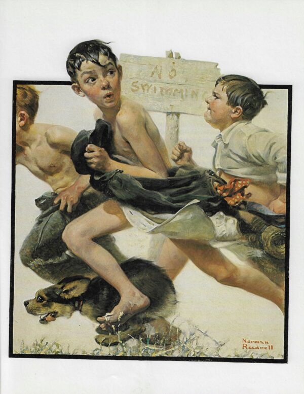 Norman Rockwell Vintage art book page "No Swimming" Childhood memories - Image 3
