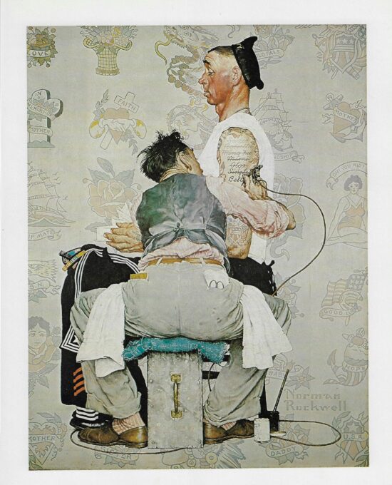 Norman Rockwell Vintage art book page “The Tattooist” March 1944