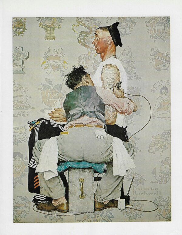 Norman Rockwell Vintage art book page "The Tattooist" March 1944 - Image 2
