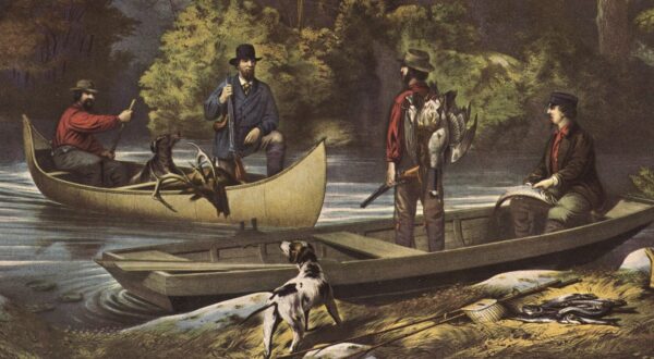 Life in the Woods - Returning to Camp 1860 15 x 11.5" vintage book plate Currier & Ives Americana - Image 2