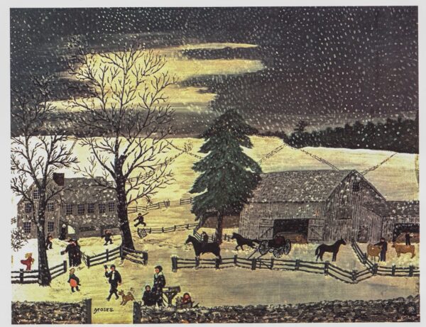 Grandma Moses "Over the River to Grandma's House / The Mailman Has Gone" [1941/9] Vintage book page 13 x 12" - Image 3