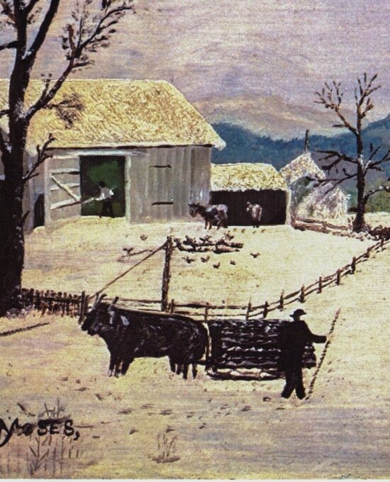 Grandma Moses “Home For Thanksgiving” [c.1940] Vintage book page 13 x 12″ Folk art / Americana