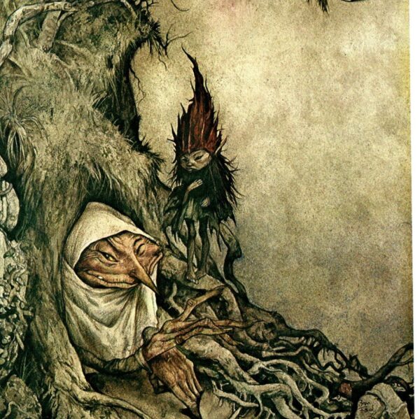 Brian Froud "There was an old woman lived under a hill..." Vintage art book page 1976 Nursery rhyme FREE SHIPPING