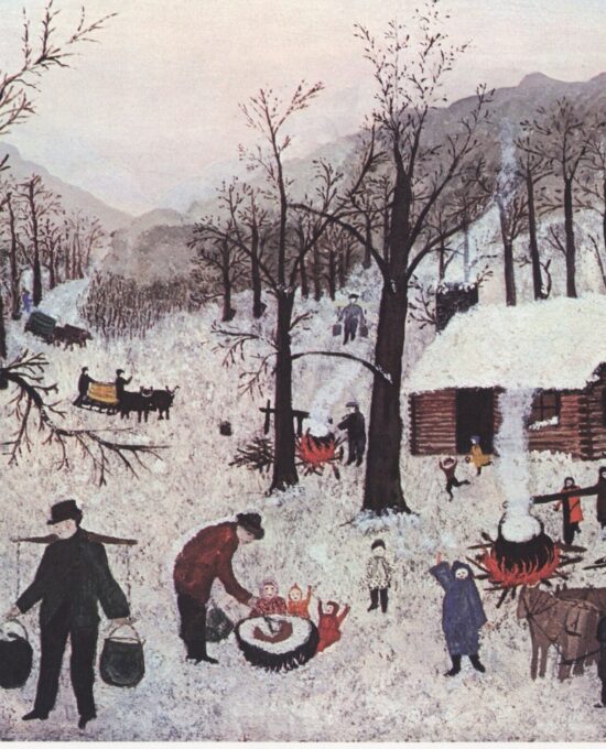 Grandma Moses Vintage book page print “Sugaring Off in Maple Orchard” 1940