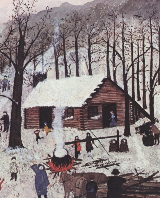 Grandma Moses Vintage book page print “Sugaring Off in Maple Orchard” 1940
