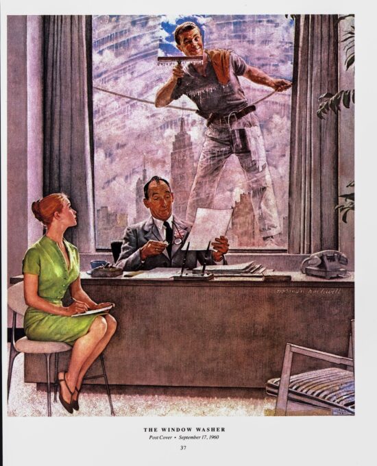 Norman Rockwell vintage art book page “The Window Washer” Saturday Evening Post Early Sixties cover art