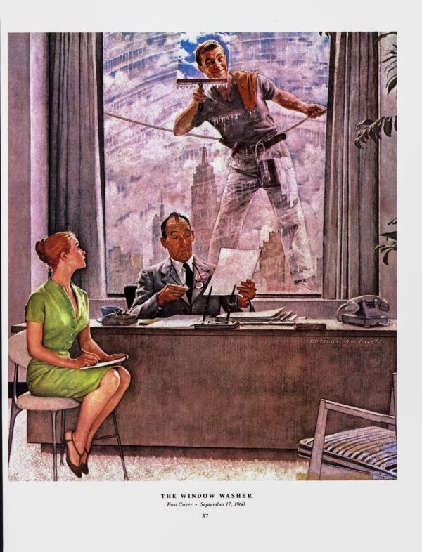 Norman Rockwell vintage art book page "The Window Washer" Saturday Evening Post Early Sixties cover art