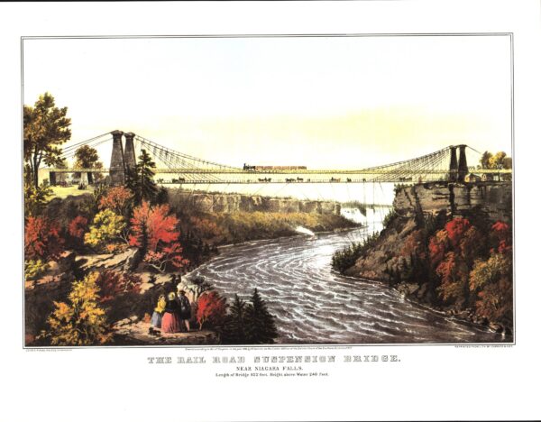 Niagara Falls "The Rail Road Suspension Bridge" 1856 Currier & Ives  15 x 11.5" Vintage art book page