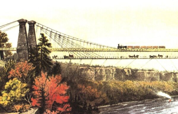 Niagara Falls "The Rail Road Suspension Bridge" 1856 Currier & Ives  15 x 11.5" Vintage art book page - Image 2