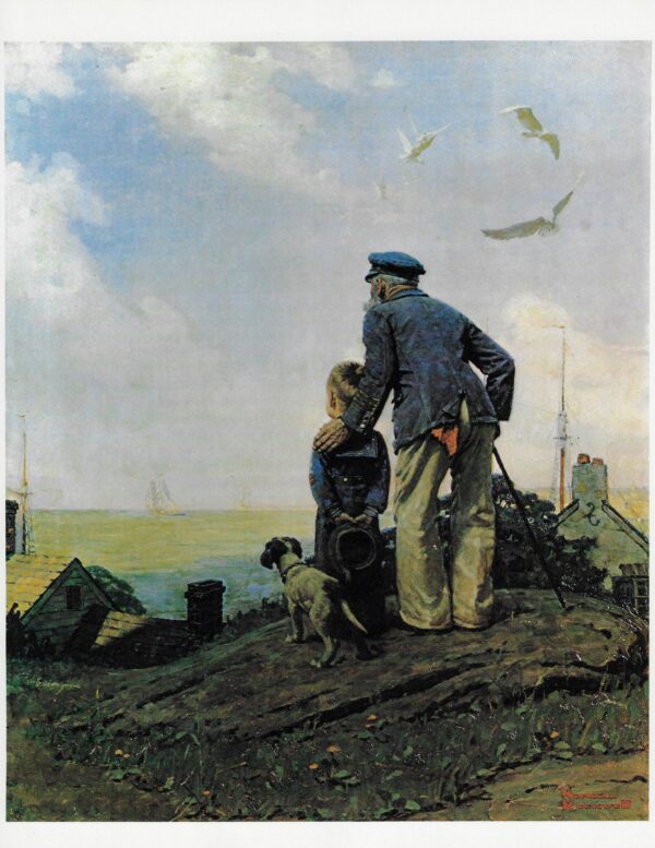 Norman Rockwell Vintage art book page "Looking Out To Sea" 1919 - Image 3