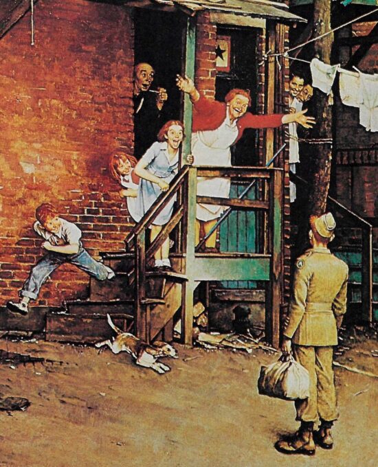 Norman Rockwell Vintage art book page “Homecoming GI” May 1945