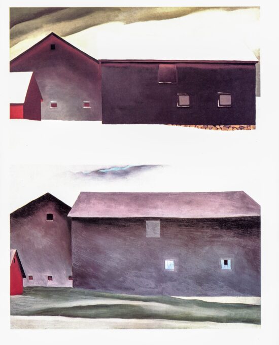 Georgia O’Keeffe print 1934/1926 “Barn with Snow / Lake George Barns” Original vintage color book page