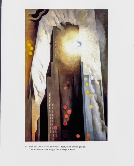 Georgia O’Keeffe vintage art book plate 1926/7 “Radiator Building – Night, New York / The Shelton with Sunspots”