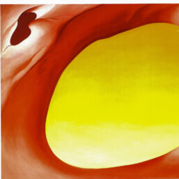 Georgia O'Keeffe "Pelvis Series - Red with Yellow / Pedernal" 1945 Two-sided vintage art book page