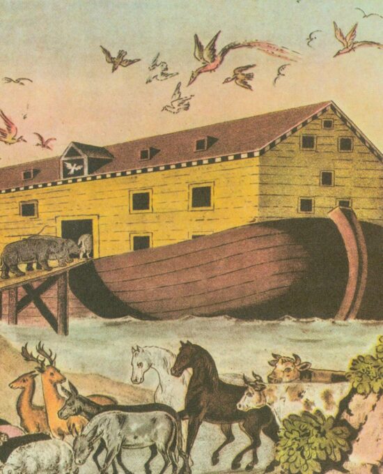 Currier & Ives “Noah’s Ark ..and they went in unto Noah” Originally published late 1800s 15 x 11.5″ ’50s vintage book page