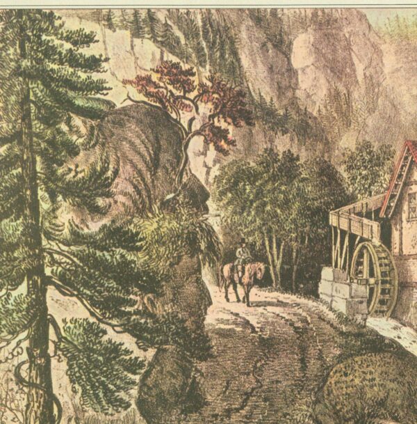 Currier & Ives "Picture Puzzle - Old Swiss Mill" Originally published 1872  15 x 11.5" Fifties vintage art book page - Image 2