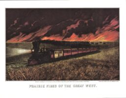 Currier and Ives "Prairie Fires of the Great West" [1871]  15 x 11.5" vintage book plate wonderful