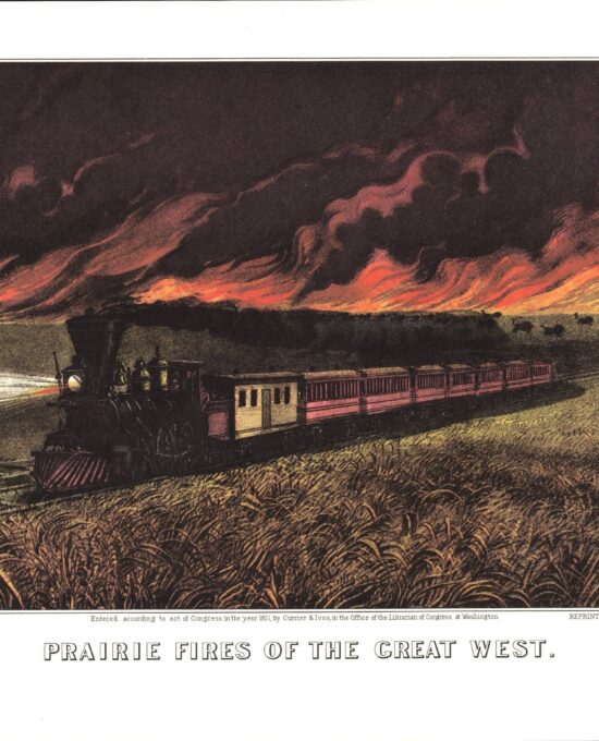 Currier and Ives “Prairie Fires of the Great West” [1871]  15 x 11.5″ vintage book plate wonderful