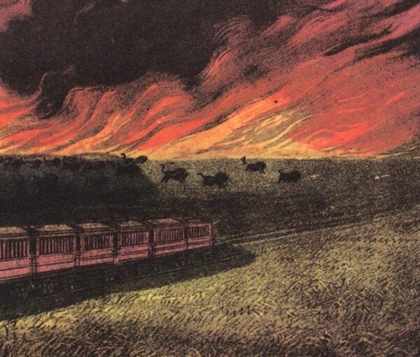 Currier and Ives "Prairie Fires of the Great West" [1871]  15 x 11.5" vintage book plate wonderful - Image 2