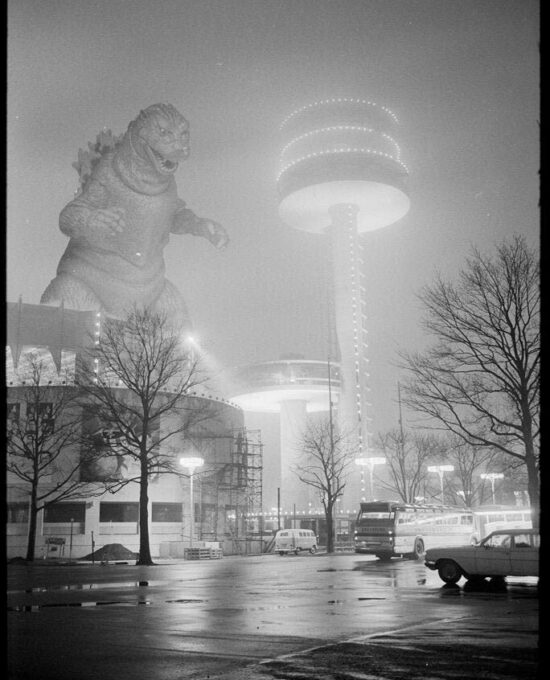 Godzilla poster “Night at Flushing Meadows” 1964 Gojira wall print New York World’s Fair