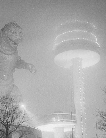 Godzilla poster “Night at Flushing Meadows” 1964 Gojira wall print New York World’s Fair