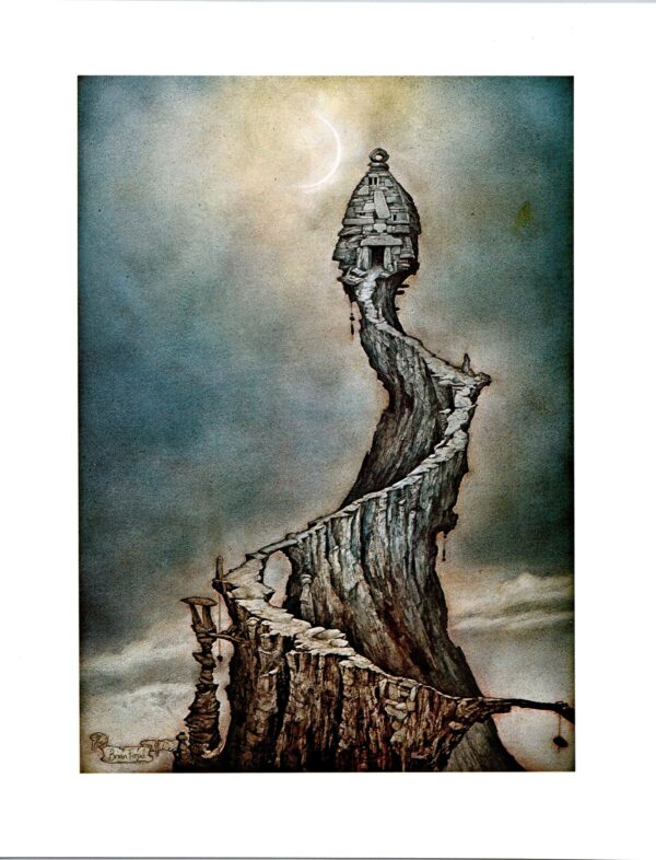 Vintage fantasy art book page Brian Froud "The Ogre built his manse high and lonely..." From The Sword of Thrac unpublished 1976 - Image 2