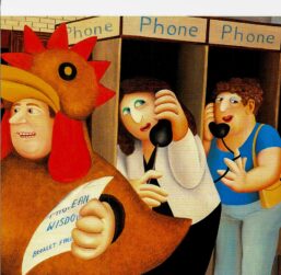 Beryl Cook "Chicken Suit" 1985 Vintage art book page New York scenes