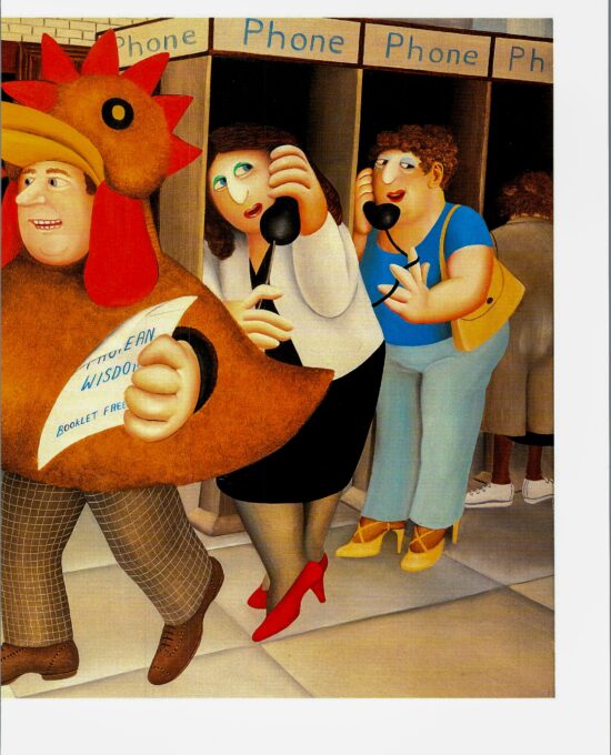Beryl Cook “Chicken Suit” 1985 Vintage art book page New York scenes