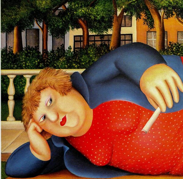 Beryl Cook "Bryant Park" c.1985 Vintage art book page Midtown scenes