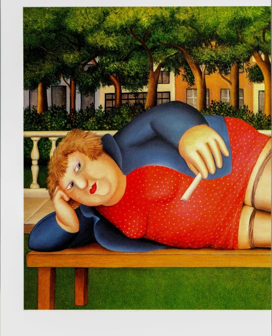 Beryl Cook “Bryant Park” c.1985 Vintage art book page Midtown scenes