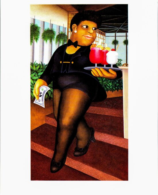 Beryl Cook “Cocktails for Three” c.1985 Vintage art book page Atlantic City scenes