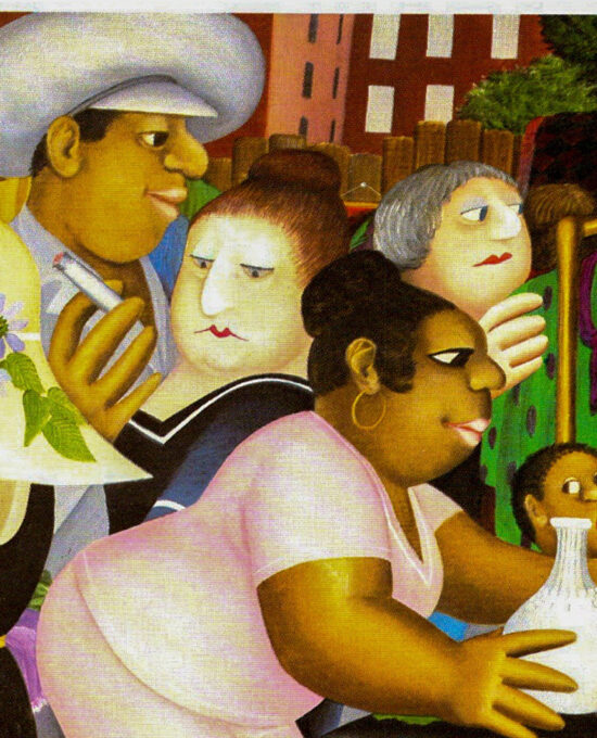 Beryl Cook “Street Market” 1985 Vintage art book page Canal Street scene