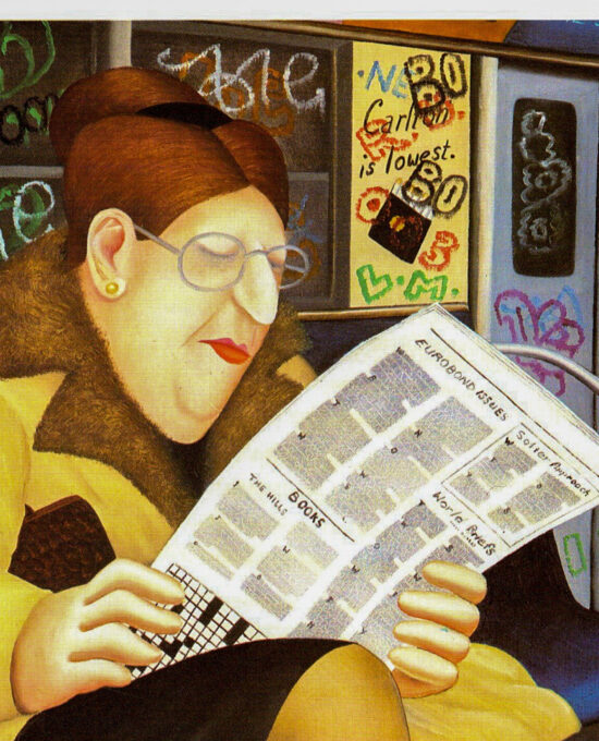Beryl Cook “Reading the Newspaper” 1985 Vintage art book page Coney Island Subway