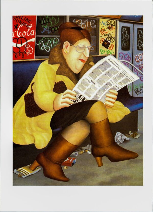 Beryl Cook "Reading the Newspaper" 1985 Vintage art book page Coney Island Subway - Image 2