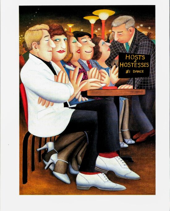 Beryl Cook “Hosts & Hostesses” 1985 Vintage art book page New York Roseland Ballroom